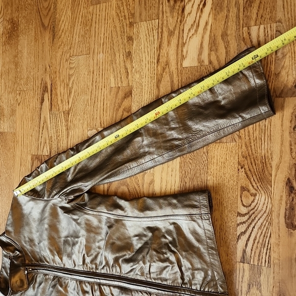 (XXS) le Chateau Metallic Bronze Moto Leather Ruched Zipper Jacket - Picture 7 of 13